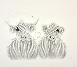 Love Moo Always by Jennifer Hogwood - Original Drawing on Mounted Paper sized 17x12 inches. Available from Whitewall Galleries