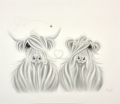 Love Moo Always by Jennifer Hogwood - Original Drawing on Mounted Paper